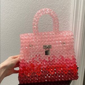 25cm ombré pink red beaded custom top handle handbag